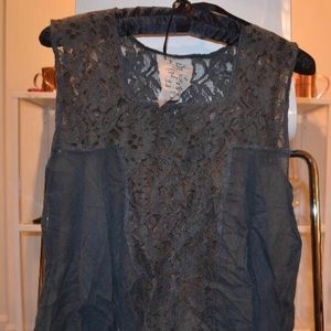 Dark grey lace and sheer free people top